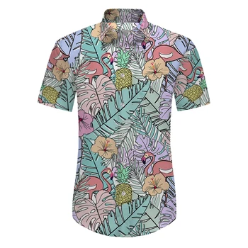 Мужские рубашки Гавайская блузка с 3D принтом Тропическая кокосовая пальма Пляжные топы с коротким рукавом Футболки Оверсайз Винтажная мужская одежда