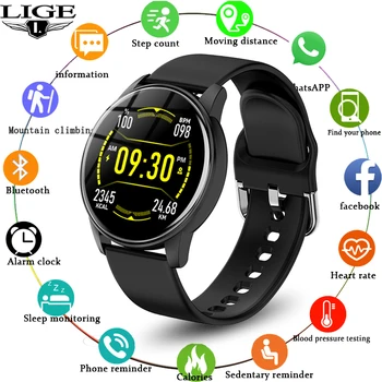 Мужские смарт-часы LIGE с полноэкранным сенсорным управлением для мониторинга артериального давления, сна, Информационного напоминания Bluetooth Smartwatch Мужской браслет