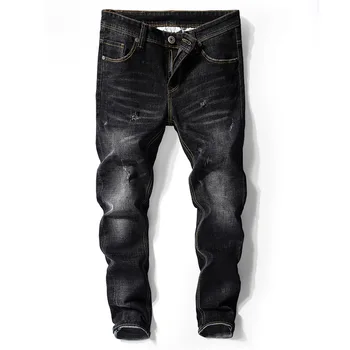 Мужские черные узкие джинсы Весна Осень, однотонные узкие джинсы, ковбойские брюки, мужские хлопковые эластичные длинные джинсы, Размер 36