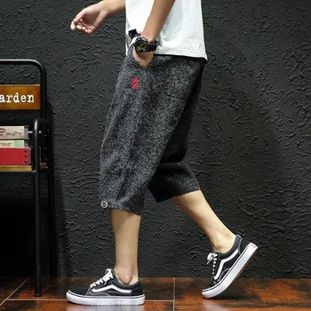 Мужские шорты 5xl, летние Тонкие повседневные брюки модного бренда Большого размера, свободные молодежные брюки в японском стиле, широкие льняные брюки