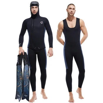 Мужской гидрокостюм из неопрена толщиной 5 мм, комплект из 2 предметов, водолазный костюм для подводной охоты, подводного плавания, серфинга, гидрокостюм, глубоководный термальный купальник