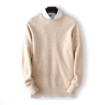 Мужской пуловер, кашемировый свитер из 100% шерсти, повседневный однотонный вязаный деловой свитер с круглым вырезом и длинным рукавом, Новый стиль, осень
