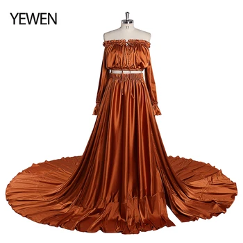 Мягкий атласный комплект из 2 предметов, вечерние платья с длинным разрезом сбоку, платья для фотосессий, необычный реквизит для фотосессий YEWEN