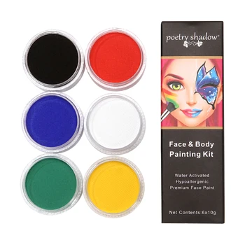 Набор красок для лица и Тела 6 Цветов Пигмент Для Рисования Макияжа, Активируемые Водой Краски, Безопасные и Нетоксичные Гипоаллергенные Краски Для Лица