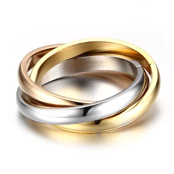 Наборы колец Vnox Classic 3 Раунда Женские Свадебные Обручальные кольца из нержавеющей стали для женщин