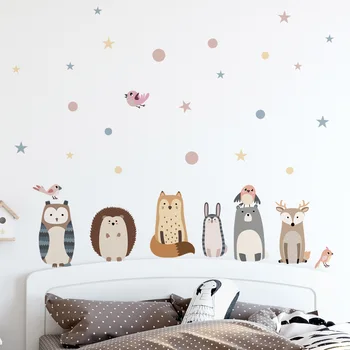 Наклейки на стену с мультяшными животными в скандинавском стиле для детской комнаты Украшения спальни Наклейки на стены детской комнаты Обои для детского сада