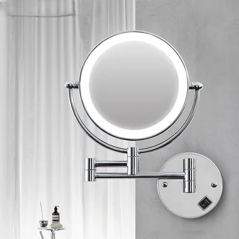Настенное Зеркало для макияжа с подсветкой, 8-дюймовое Зеркало для ванной комнаты с 1X/10-кратным увеличением, Качественные Хромированные Складные светодиодные зеркала для ванной комнаты