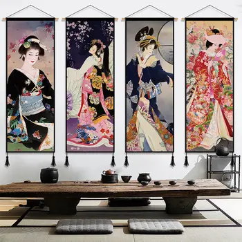 Настенные росписи в китайском стиле, японский декор комнаты горничной Укие, настенное искусство, украшение дома, аниме-плакаты с изображением пиона