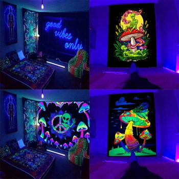 Настенный гобелен с психоделическим черепом, люминесцентный, УФ-флуоресцентный, хиппи, спальня, общежитие, декор комнаты