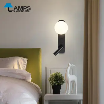 Настенный светильник для чтения со светодиодной подсветкой в спальне, современный отель, креативная Лунная лампа, простой стеклянный сферический настенный светильник