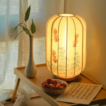 Настольная лампа в стиле ретро, освещение для гостиной, кабинета, Антикварное украшение из ткани, ручная роспись, Прикроватная лампа для спальни