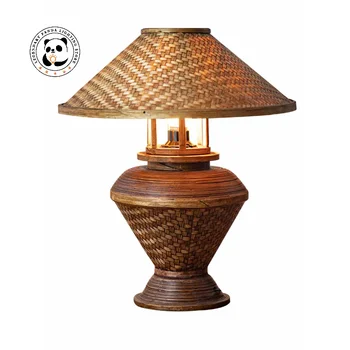 Настольные лампы ручной работы в стиле ретро, плетеные из бамбука, светодиодные E27, абажур из ротанга, украшение для дома в стиле Дзен, настольные лампы для кабинета