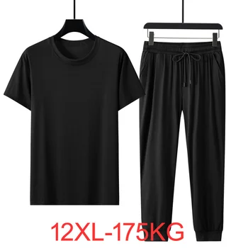 Негабаритные брюки с короткими рукавами, мужской костюм большого размера, быстросохнущая свободная мужская футболка, брюки, спортивный костюм 9xl 10XL 11XL 12XL
