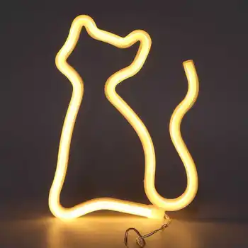 Неоновая вывеска в форме кошки, светодиодная неоновая подсветка, декоративное искусство для свадебной вечеринки с питанием от USB/аккумулятора