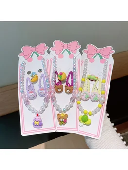 Новая Корейская милая мультяшная заколка-ожерелье ручной работы для маленьких девочек, Милые Аксессуары для волос, Детские украшения с ярким жемчугом, подарки