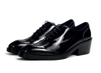 Новая модная мужская обувь из натуральной кожи на платформе с увеличенным каблуком, мужская обувь на шнуровке, свадебные туфли с острым носком