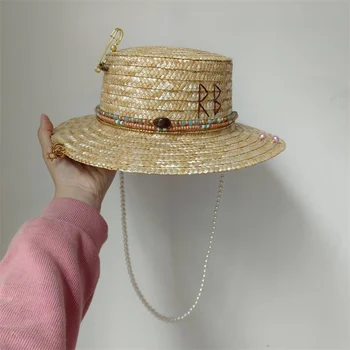 Новая соломенная шляпа в стиле панк с жемчужной цепочкой, джазовая шляпа 