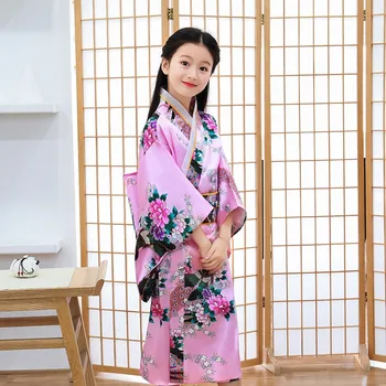 Новинка, Детское праздничное платье с цветочным принтом, Японское Кимоно для маленьких девочек, детская Винтажная Юката, Детский Косплейный костюм для девочек