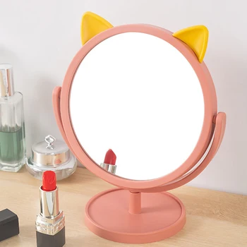 Новое одностороннее зеркало для макияжа, круглое туалетное зеркало в форме кошачьего уха, вращающийся на 360 градусов стол, настольное зеркало с подставкой