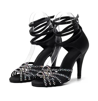 Новое поступление, женская обувь для латиноамериканских танцев, женские босоножки для бального танго, джазовых танцев, мягкая замшевая подошва, высокий каблук 10 см, черный