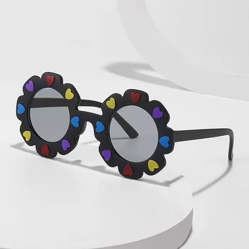 Новые детские солнцезащитные очки в круглой оправе с милым подсолнухом в матовой оправе, детские очки для путешествий на открытом воздухе, солнцезащитный крем Uv400