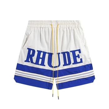 Новые модные шорты Rhude, женские повседневные бриджи в полоску с лентой, Внутренний Сетчатый карман, бирки с вышивкой и логотипом