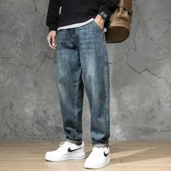 Новые свободные мужские джинсы, мужские брюки простого дизайна, высококачественные универсальные повседневные прямые джинсовые брюки для студентов, мужские D85