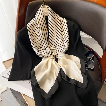 Новый квадратный шелковый шарф 90 *90 см, Женская декоративная шаль с принтом, Корейский атлас, Тонкие шарфы, Платки, Мягкий атлас, Роскошный дизайн, Обтягивающие,