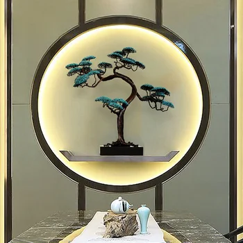 Новый китайский стиль чжаоци, добро пожаловать в гости, сосновые украшения, модельный дом, современное растительное оформление вестибюля отеля, железная скульптура, ремесла