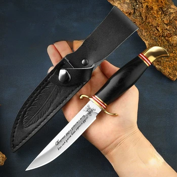 Новый открытый прямой нож из стали D2 в кожаном чехле, Острый Охотничий нож, Походный тактический нож, портативный нож для рыбалки и туризма,