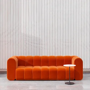 Новый Светлый Роскошный Бархатный Диван из Оранжевой ткани в Скандинавском Стиле, Простая Мебель для приемной Гостиничного салона красоты
