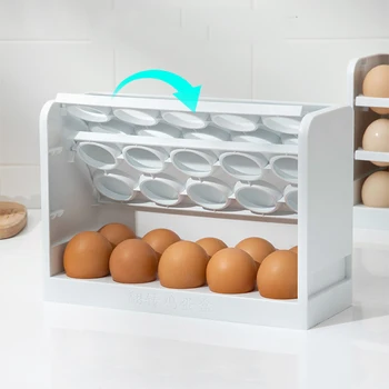 Новый холодильник 3Tiers, Органайзер для яиц, Держатель для пищевых контейнеров, Футляр для яиц с решетками Flip30, Лоток для хранения яиц, компактные кухонные ящики для хранения