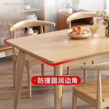 Обеденный стол из массива дерева в скандинавском стиле, современный простой Легкий Роскошный Прямоугольный обеденный стол и стул в японском стиле, Комбинированный Обеденный стол