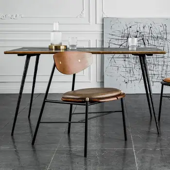 Обеденный стул Nordic Light Luxury Leather Home Modern Simple Cafe Restaurant Железный Обеденный стол Стул с ретро спинкой Стул