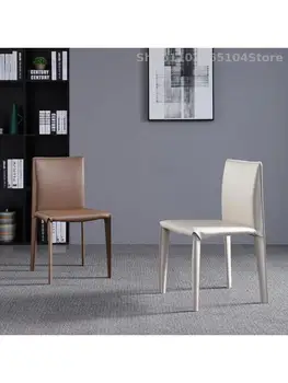 Обеденный стул с кожаным седлом в скандинавском стиле, семейный современный простой легкий роскошный стул с сетчатой спинкой, красный стул, Итальянский минималистичный обеденный стул