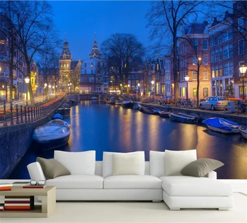 обои beibehang на заказ, высококачественные Нидерланды, ночной вид на канал Амстердама, супер четкие фоновые обои papel de parede