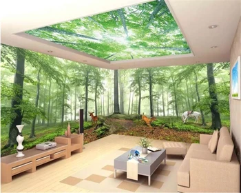 обои с пользовательским изображением beibehang 3d Современный европейский лиственный лес, живописный олень, простая гостиная, ТВ-фон, обои