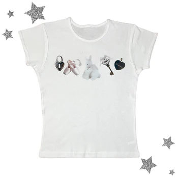Одежда Y2k, готический уличный укороченный топ, винтажная футболка в стиле гранж с графическим принтом, повседневная женская футболка в стиле панк для маленьких девочек-эмо, Детская футболка 2023 года