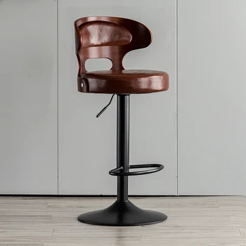 Одноместные деревянные стулья для гостиной, вращающиеся Современные эргономичные барные стулья для гостиной, Высокие кожаные шезлонги, кухонная мебель YY50LC