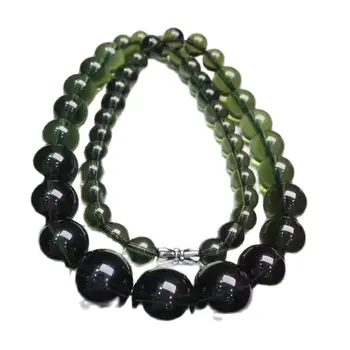 Ожерелье с кристаллами 5A из зеленого молдавита и зеленой травы, круглое, 8-15 мм