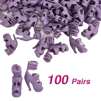 Оптовая продажа 100 пар фиолетовых туфель, модные каблуки, милые сапожки для куклы Барби, аксессуары для куклы 1/6, сандалии для девочек, игрушки для кукол
