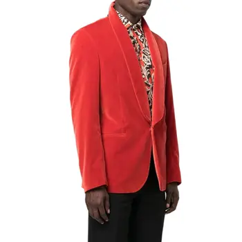 Оранжевые бархатные мужские комплекты блейзеров Slim Fit, черные костюмные брюки из 2 предметов, повседневная модная мужская одежда для выпускного вечера, большие размеры смокингов