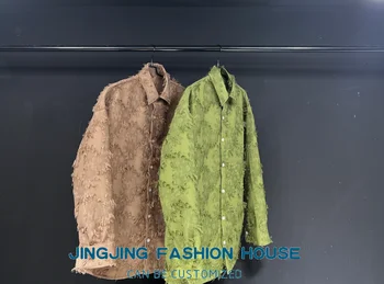 Оригинальный дизайн 2023, весна и лето, новая рубашка горчично-зеленого цвета, рубашка с длинным рукавом, повседневный тонкий стиль, маленькое пальто кофейного цвета, топ