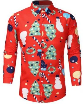 Осенне-зимние новые мужские рождественские рубашки с длинными рукавами и отворотами, Повседневный модный Универсальный многоцветный однобортный мужской кардиган
