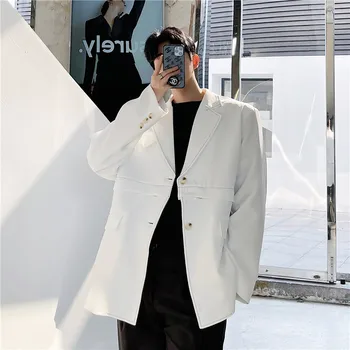 Осень 2021, корейский стиль, Персонализированный Съемный костюм, мужской повседневный свободный черно-белый костюм для мужчин M-XL