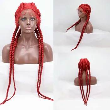 Парик Sylvia Red Braid WigsBox Braids Синтетический кружевной парик, полностью заплетенный вручную из термостойкого волокна, кружевной парик для чернокожих женщин африканского происхождения