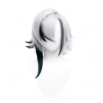 Парик для Косплея Genshin Impact Arlecchino Серебристо-белый окрашенный черный Синтетический Парик с короткими волосами