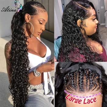 Парик из человеческих волос на кружеве Глубокая волна 13x6, Бразильский парик Remy Water Wave, Бесклеевые вьющиеся HD Прозрачные парики на кружеве для женщин