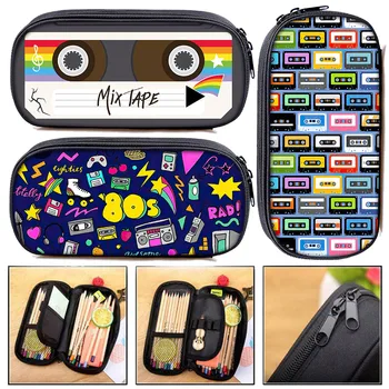 Пенал с принтом кассетного магнитофона в стиле 80-х 90-х, косметички для подростков, модный пенал, Школьные принадлежности, подарок