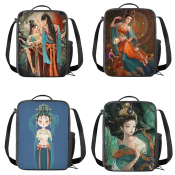 Переносная сумка для ланча для детей Dunhuang Murals Design Многоразовые Изолированные ланч-боксы для школьников, удобные сумки для ланча, пакеты для еды